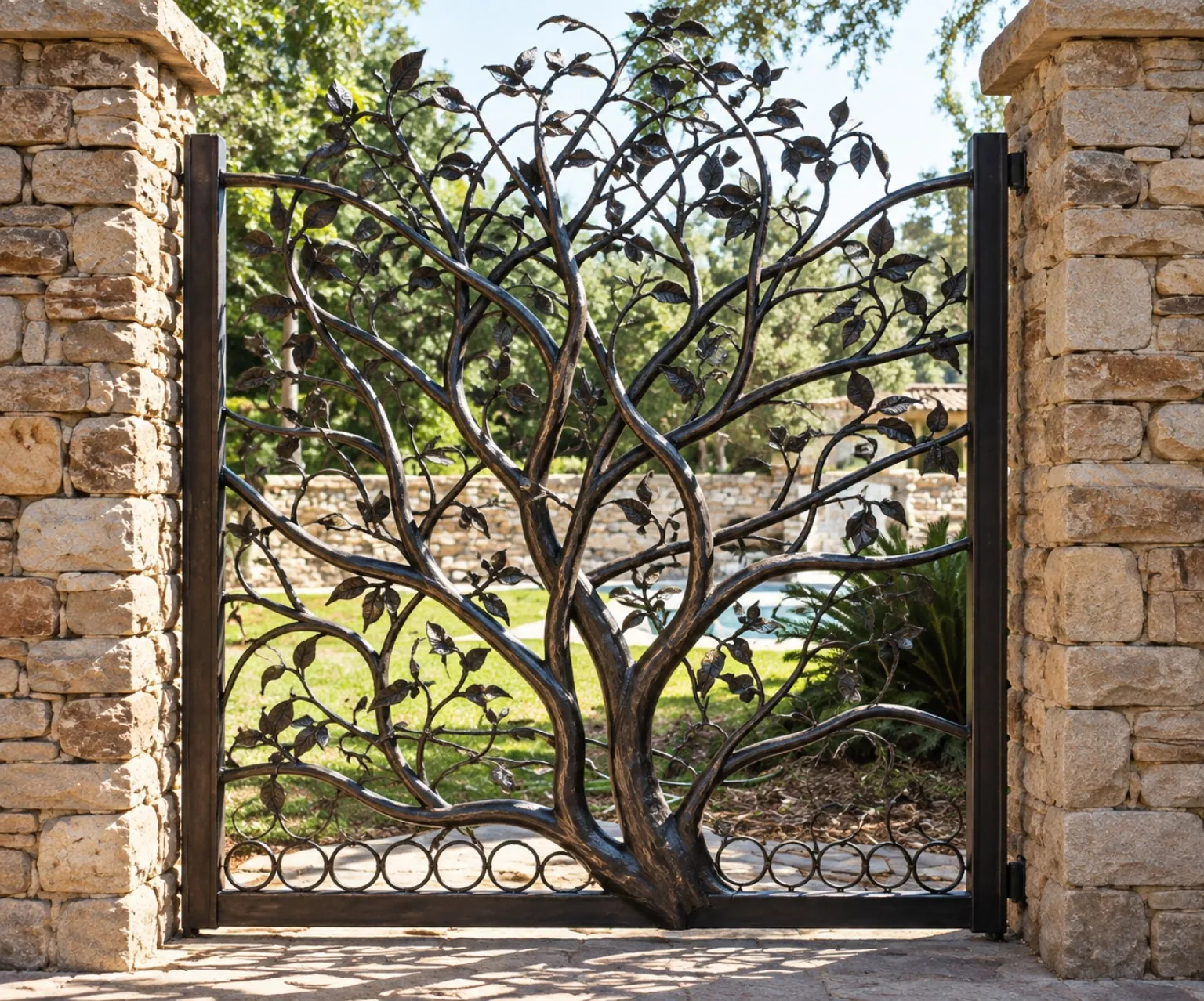 Garden gate with a tree motif