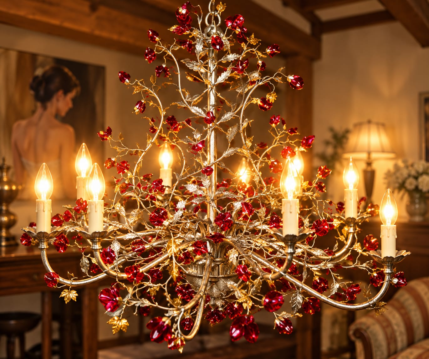 Chandelier with red roses
