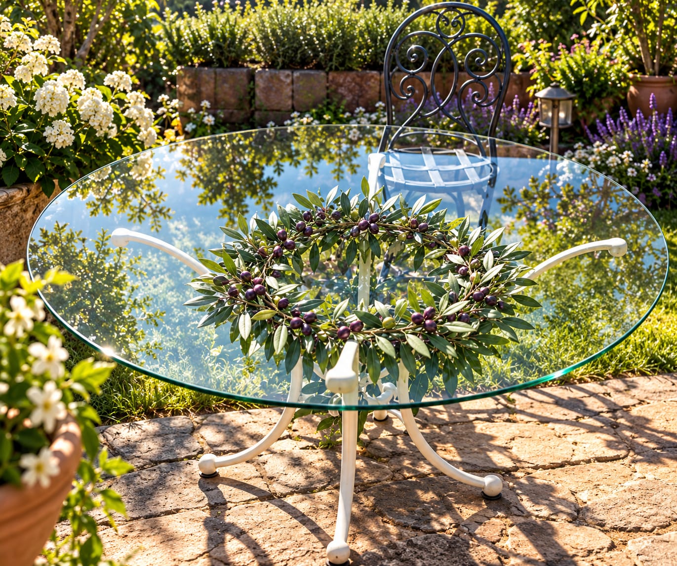 Garden table with an olive motif