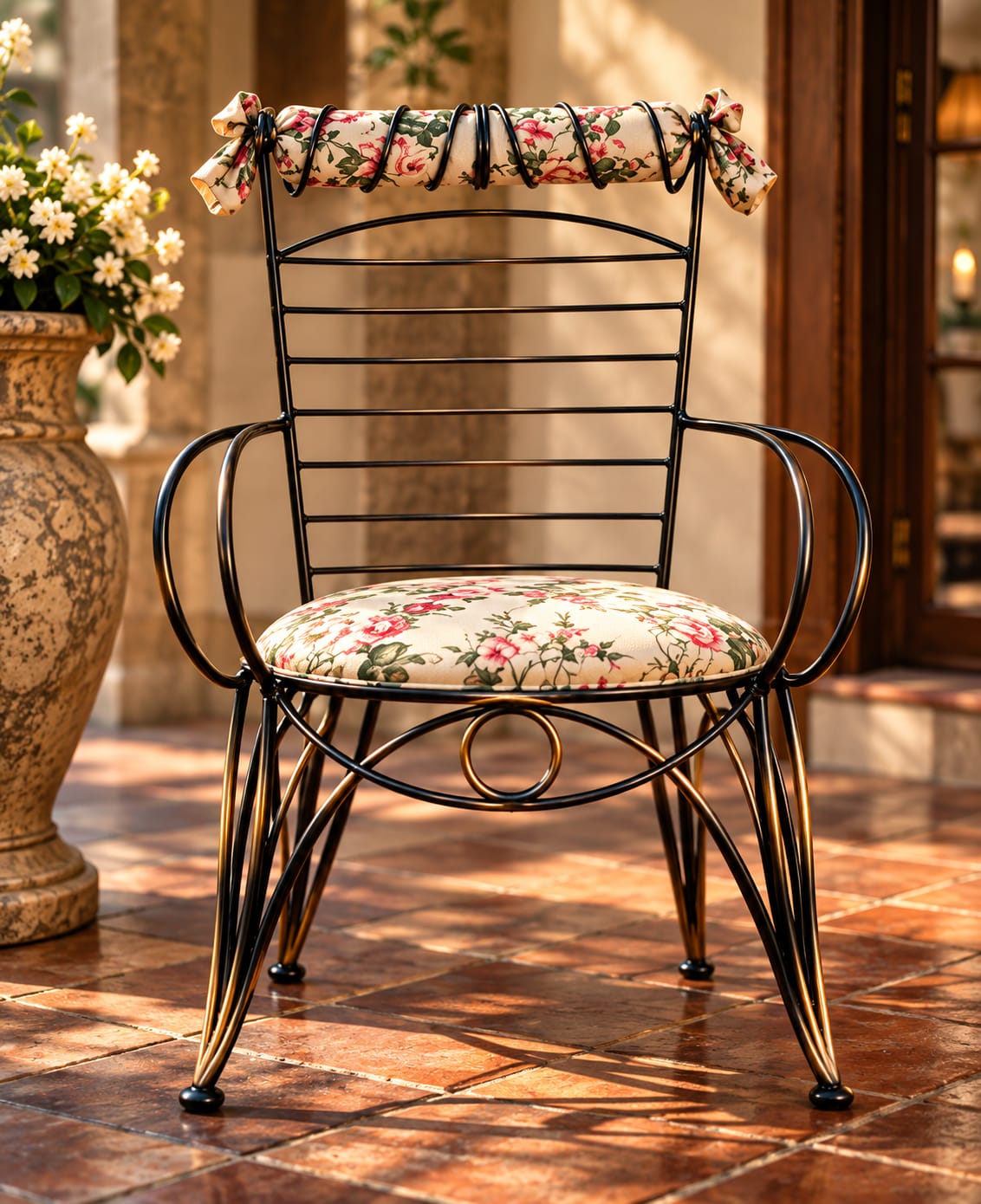 Chair with floral upholstery