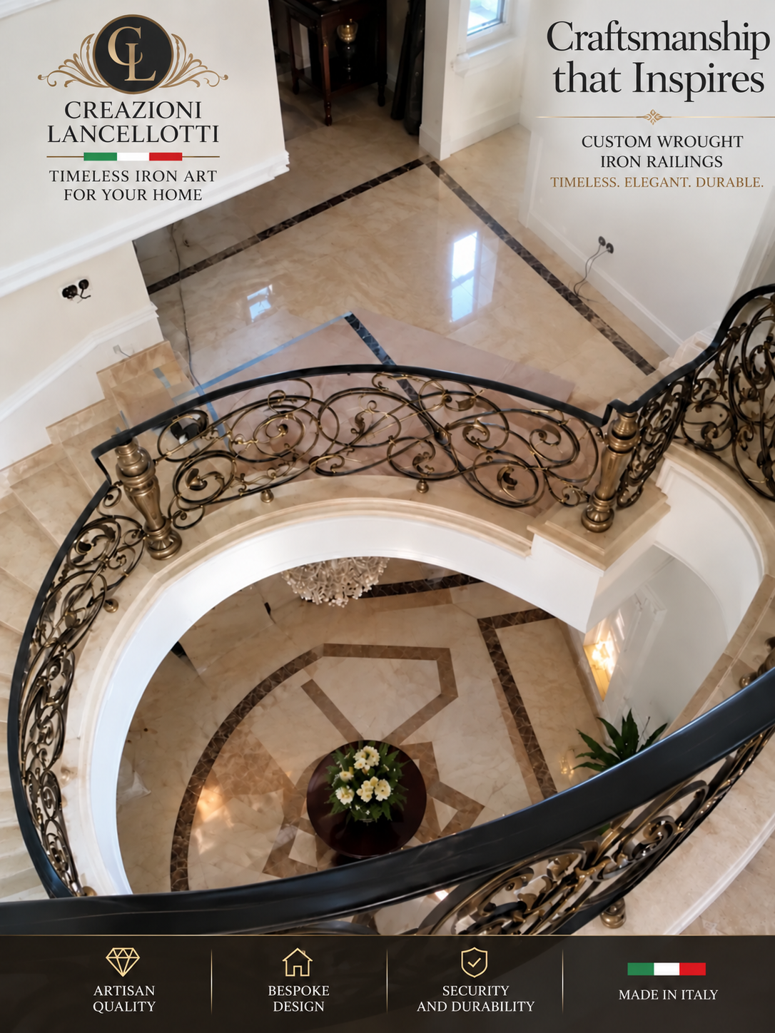 Curved railing around a circular stairwell
