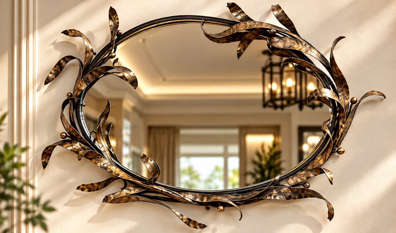 Mirror with leaf scrollwork